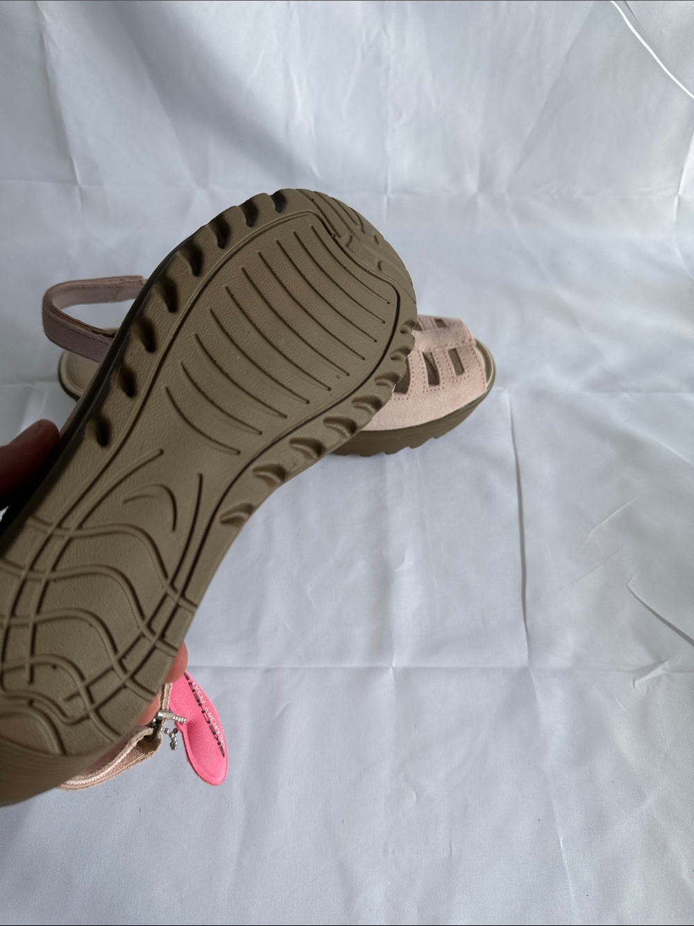 Skechers Parallel Trapezoid Blush Pink Suede Platform Wedge Sandals - Picture 5 of 5